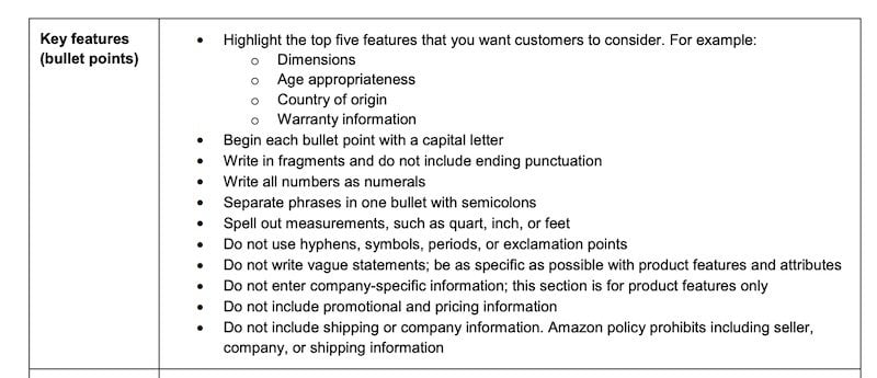 amazon bullet point guidelines