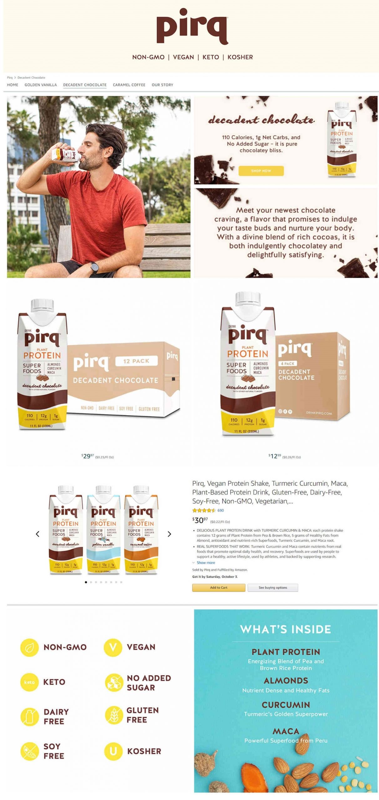 Amazon Storefront Example of Pirq's Decadent Chocolate Product Page