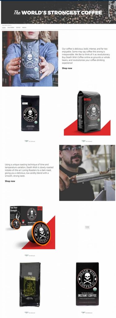 Amazon Storefront Example of Death Wish Coffee