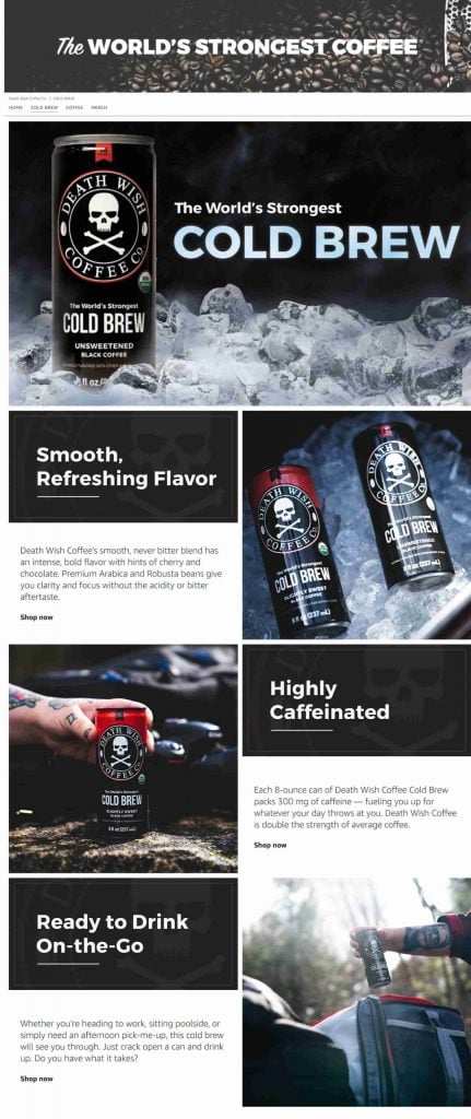 Amazon Storefront Example of Death Wish's Cold Brew Product Page