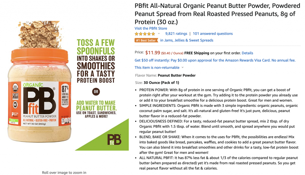 PBFit Powdered Peanut Butter Example