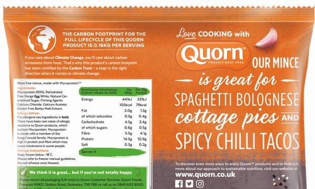 quorn packaging shows the carbon footprint of every product