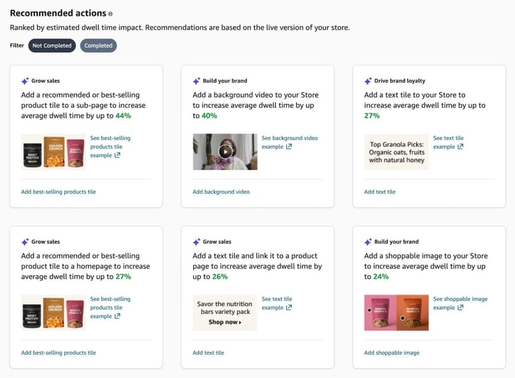 Recommended actions for Brand Store