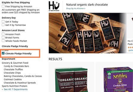 Amazon lets you filter by climate friendly badge