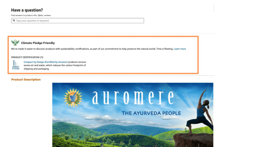 climate pledge friendly badge on product detail page