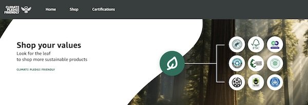 the climate pledge friendly badge appears as a small green leaf