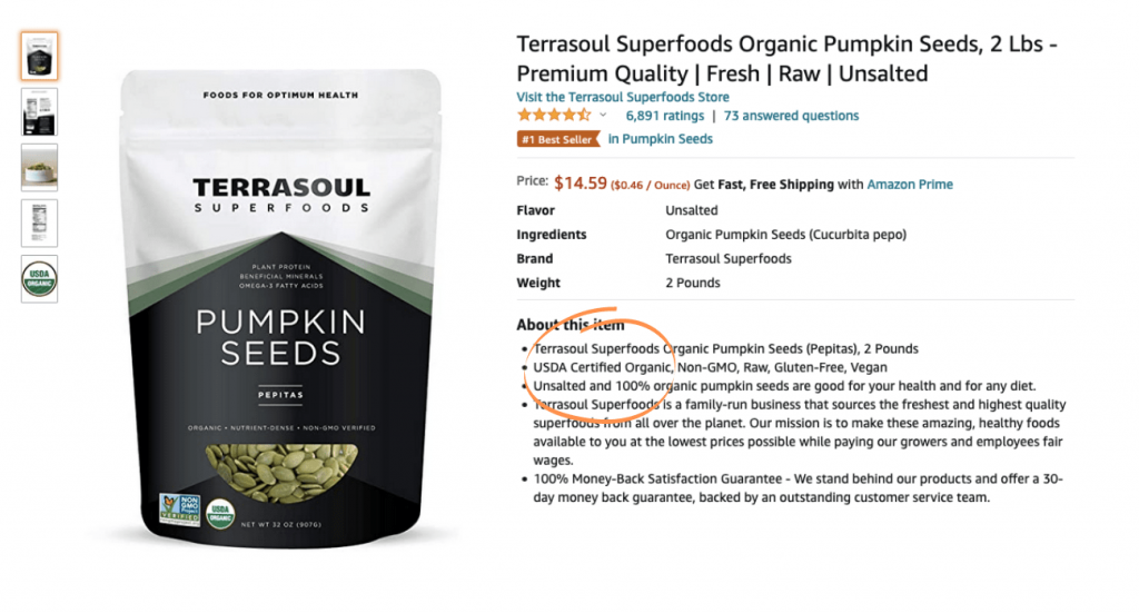 terrasoul usda organic label bullet points