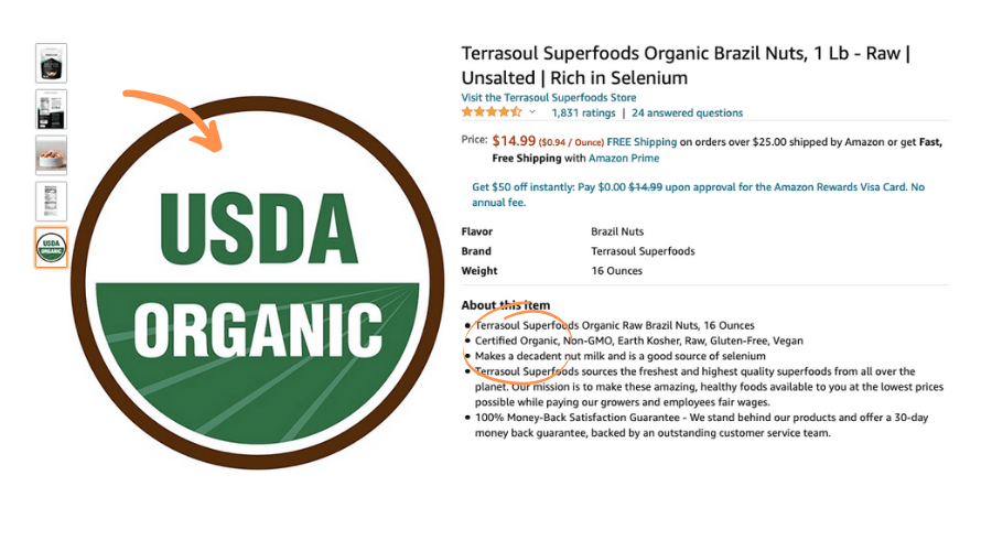 terrasoul usda organic label bullet points