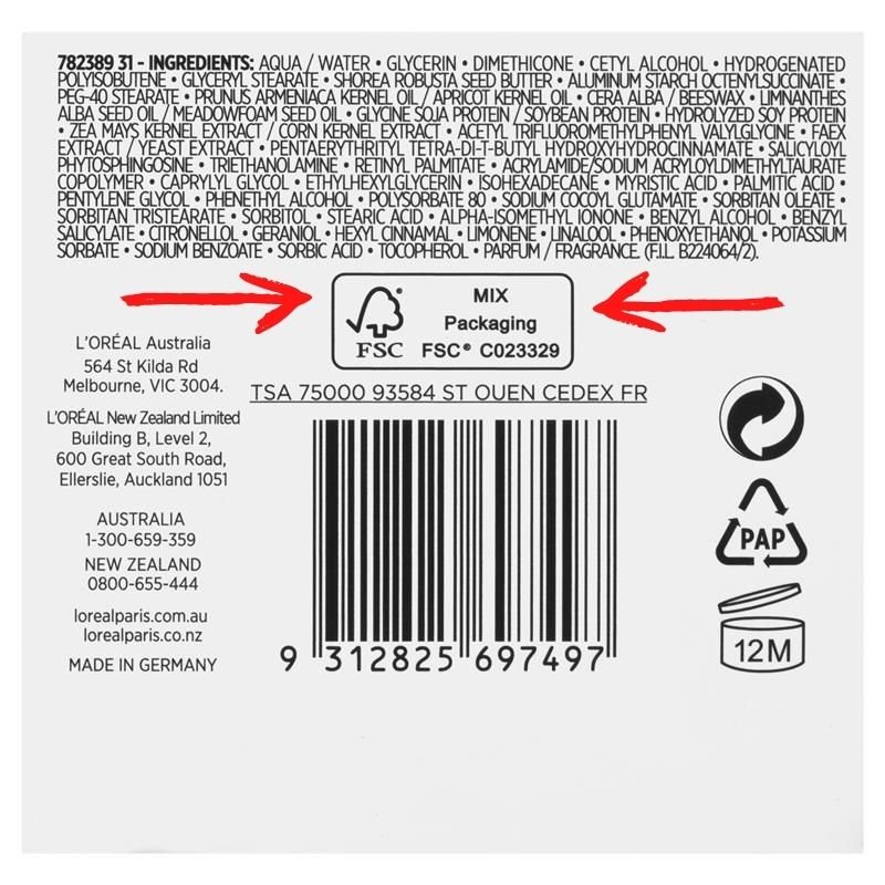 fsc label on l'oreal packaging
