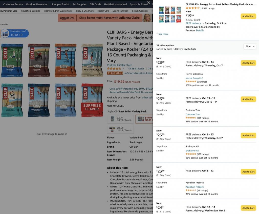 List of Other sellers of Clif Bar