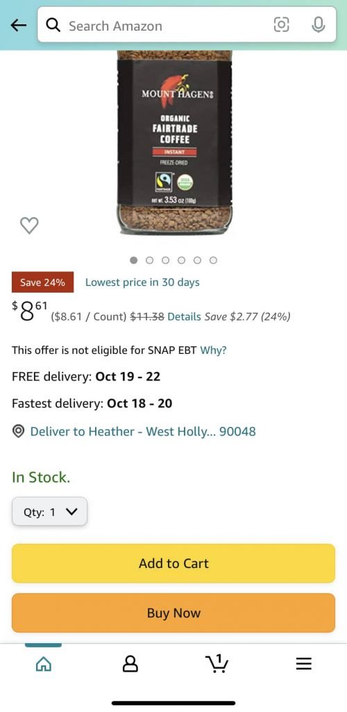 The Buy Box appears directly under the image on mobile