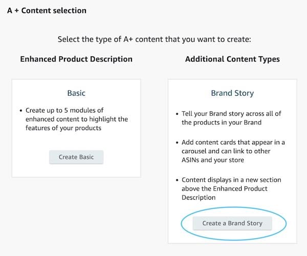 select create amazon brand story