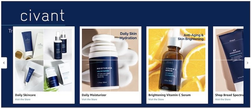 Civant Brand Story example with store links