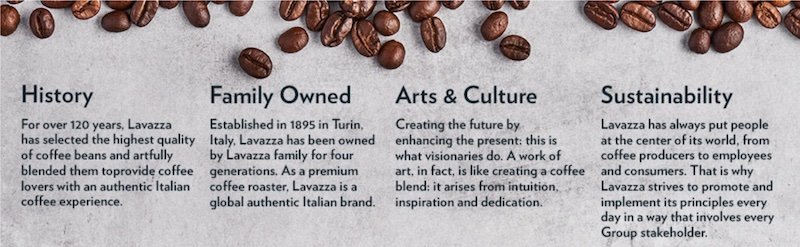 Lavazza history food copywriting example