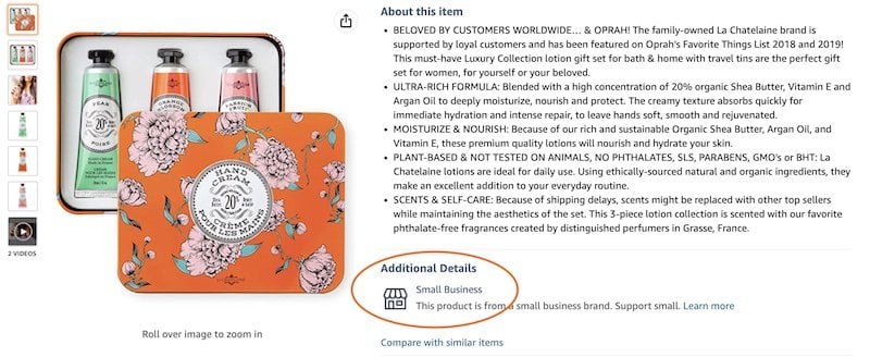 Amazon Small Business Badge on Product Listing