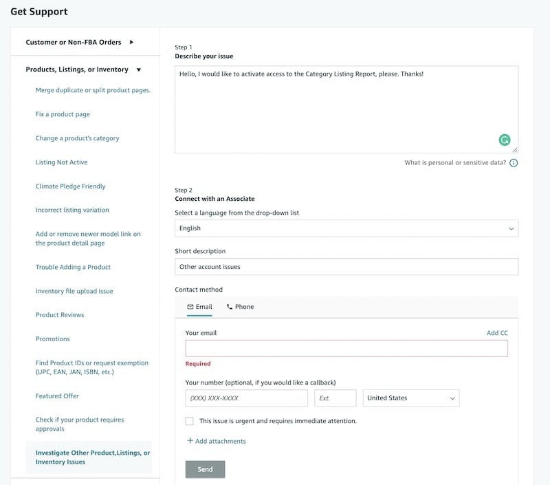 Ask to activate category listing report