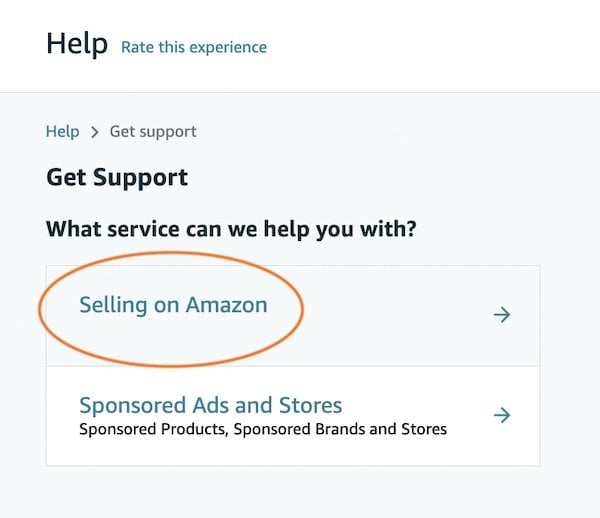 Select the selling on amazon option