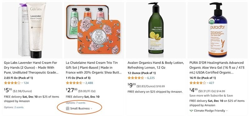 Small Business Badge on Amazon on SERP
