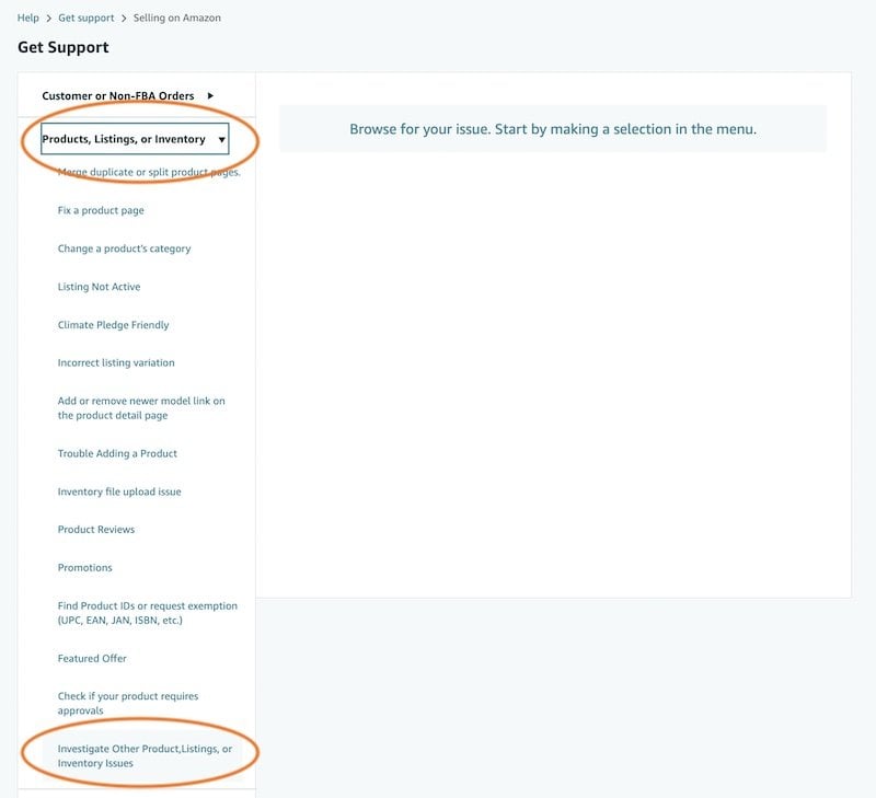 select under product listings inventory