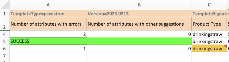 any errors will appear flagged in the spreadsheet