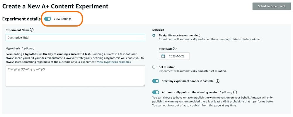 Enter in the ab test experiment details