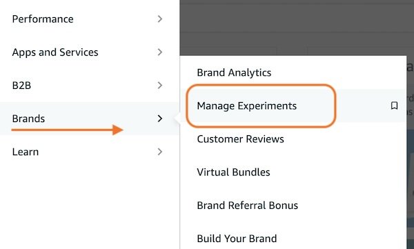 ab testing on amazon appears on manager experiments in the brand menu section