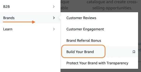 select build your brand to start split testing on amazon