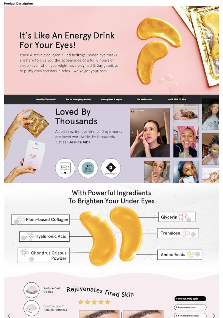 Premium A+ content example of plant-based eye masks