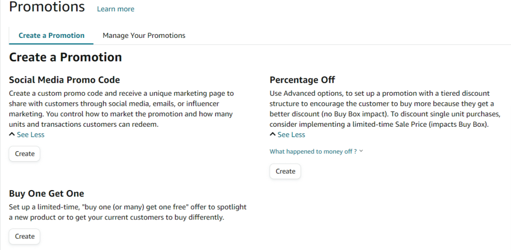 Amazon has 3 different promotion options