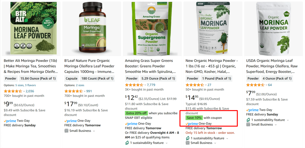coupons stand out on the Amazon SERP