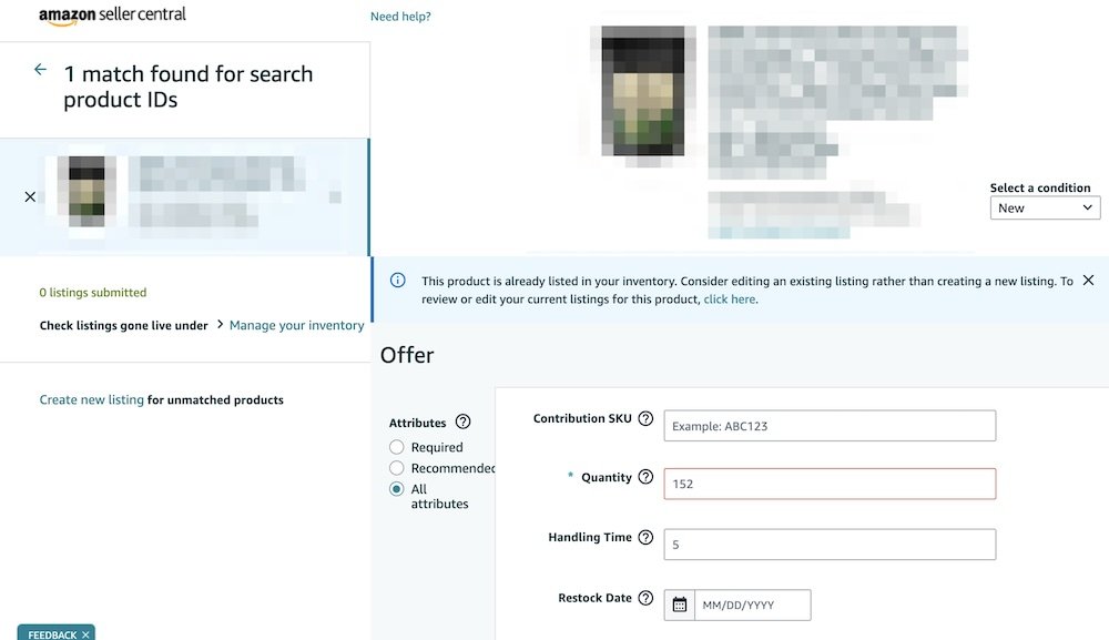 Amazon will find your ASIN and give you the option to create a new listing
