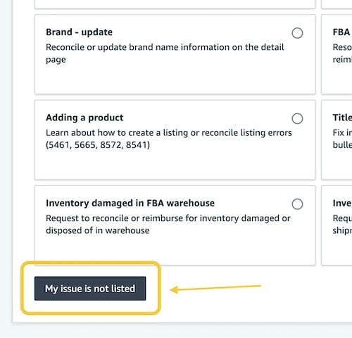 click on my issue is not listed