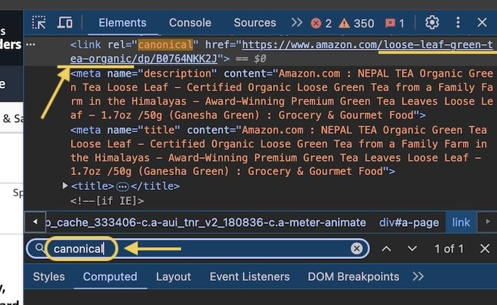 how to find your product's canonical url